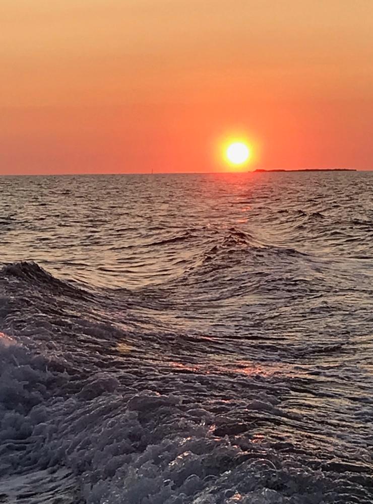 ”Här kommer en bild på en underbar kväll med fantastisk solnedgång tagen under en båtfärd från Tistlarna tillbaka till Gottskär den 21 juli i år.”