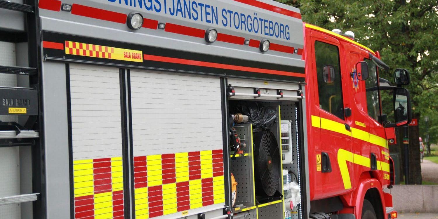 Räddningstjänsten på utryckning i innerstaden i Kungsbacka.