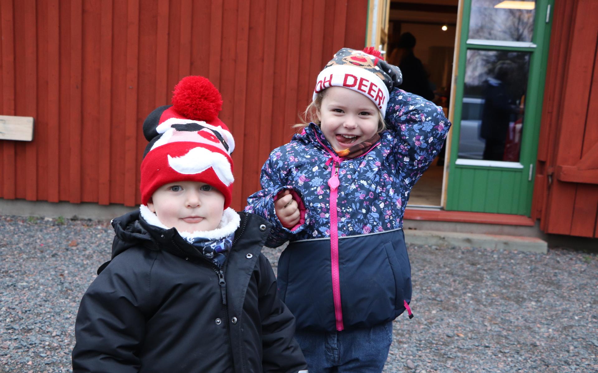 Syskonen Alfred och Svea tycker det är kul med julmarknad.