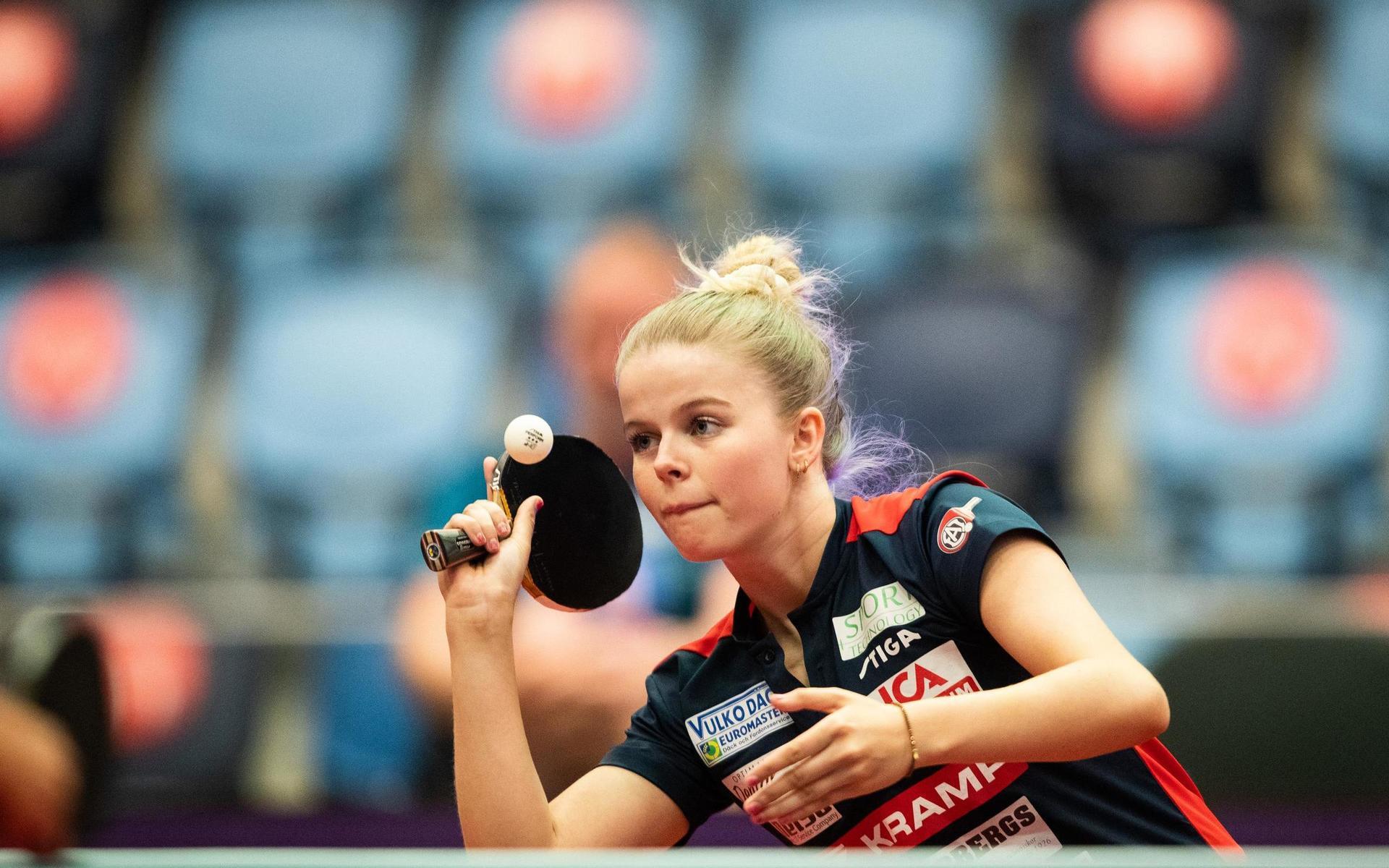 Filippa Bergand, Eslövs AI BTK under dubbelfinalen för damer i SM i bordtennis. Foto: Tobias Sterner / BILDBYRÅN 